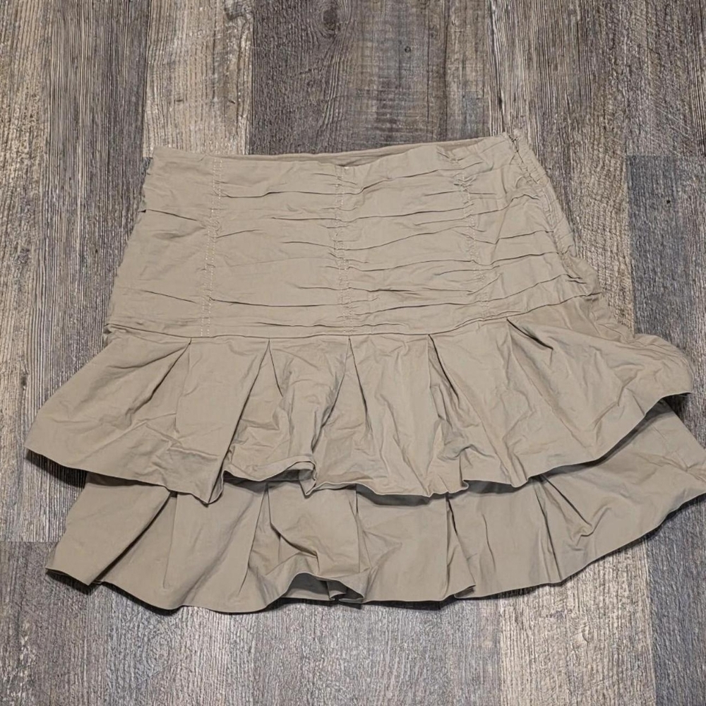 Y2K Vintage Anthropologie Odille Beige Khaki Tan Rouched and Pleated High Rise M